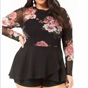 Forever21 plus floral mesh skort romper